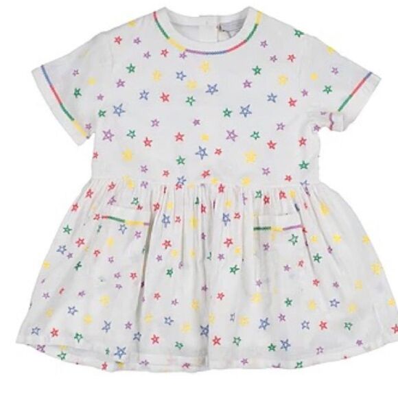 Stella McCartney Rainbow Stars Embroidered Fit and Flare Pockets Dress - Picture 1 of 7